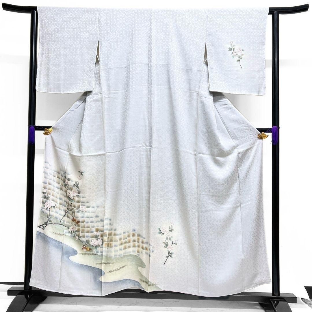 刺繍　訪問着　鴛鴦　格子　花模様　水面　着物　015b p 刺繍 訪問着 鴛鴦 格子 花模様 水面 着物 015b p 【公式通販】