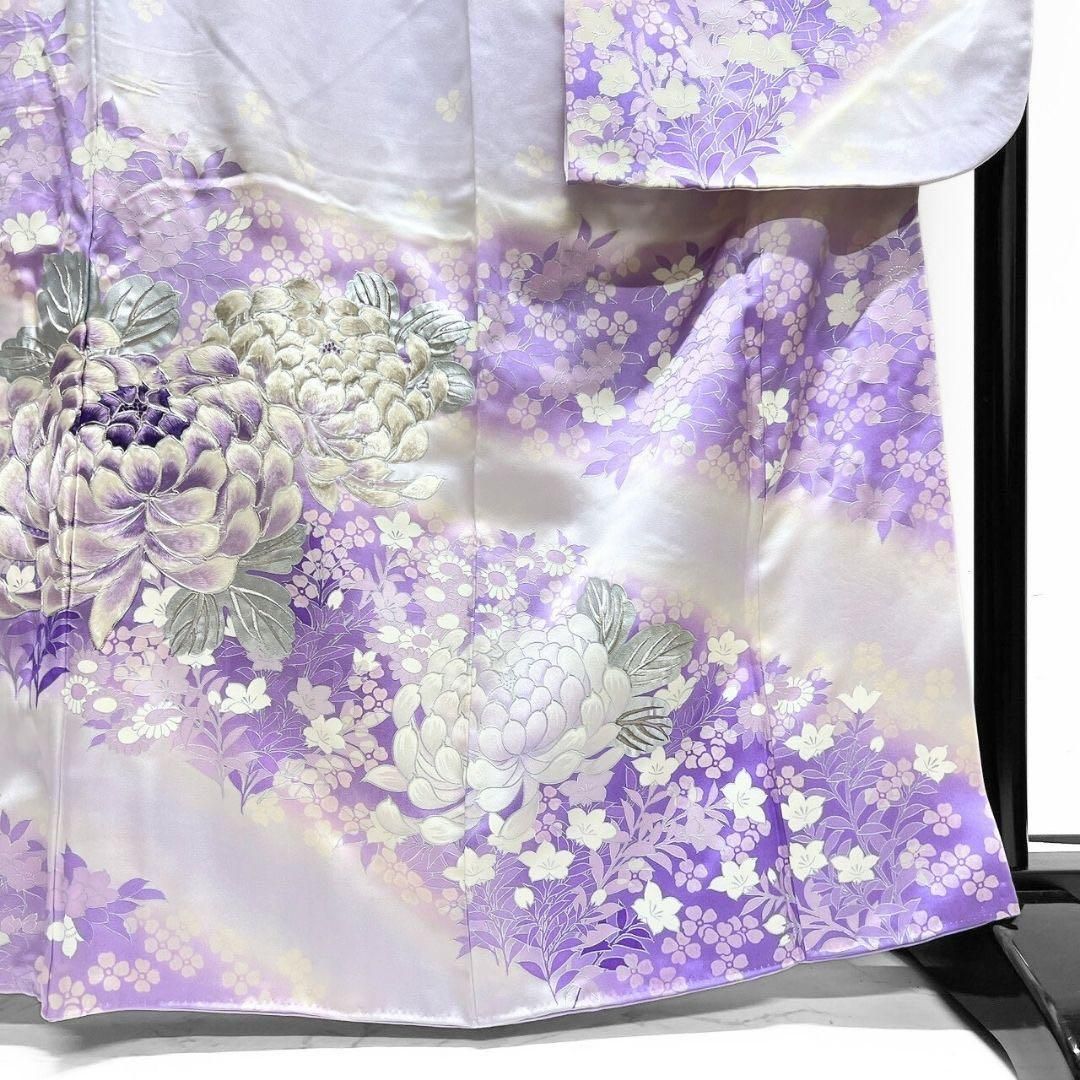 振袖 セミアンティーク 刺繍 銀彩 乱菊 菊花ラベンダーカラ 着物 015b 