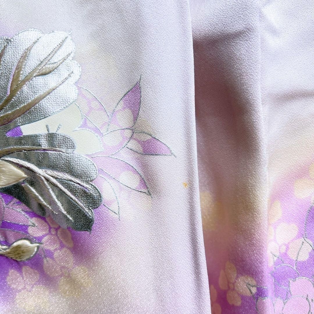 振袖 セミアンティーク 刺繍 銀彩 乱菊 菊花ラベンダーカラ 着物 015b 