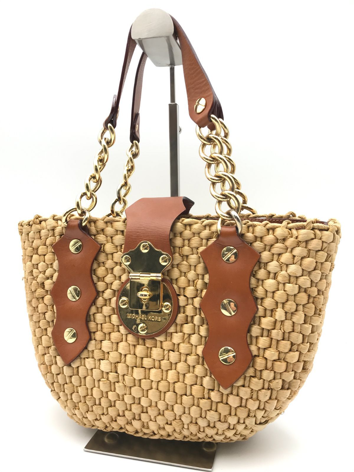 MICHAEL KORS　マイケルコース　トートバッグ　レザー×ストロー　1093