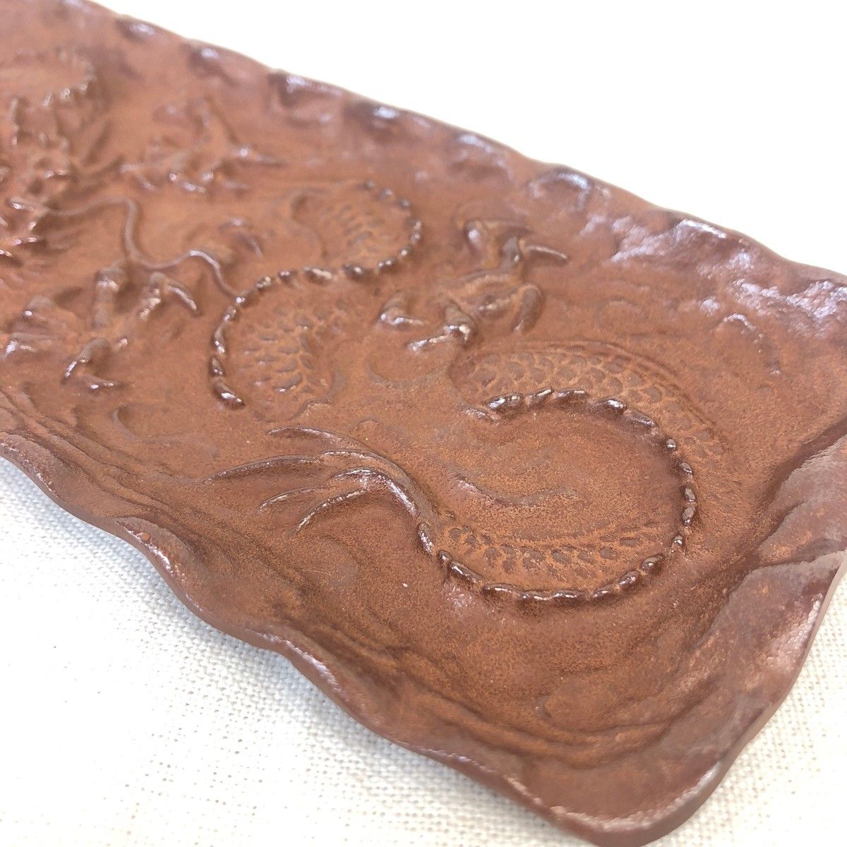 未使用品】高岡銅器 雲龍皿 二上常太郎 号元威 鋳銅 伝統工芸品 骨董