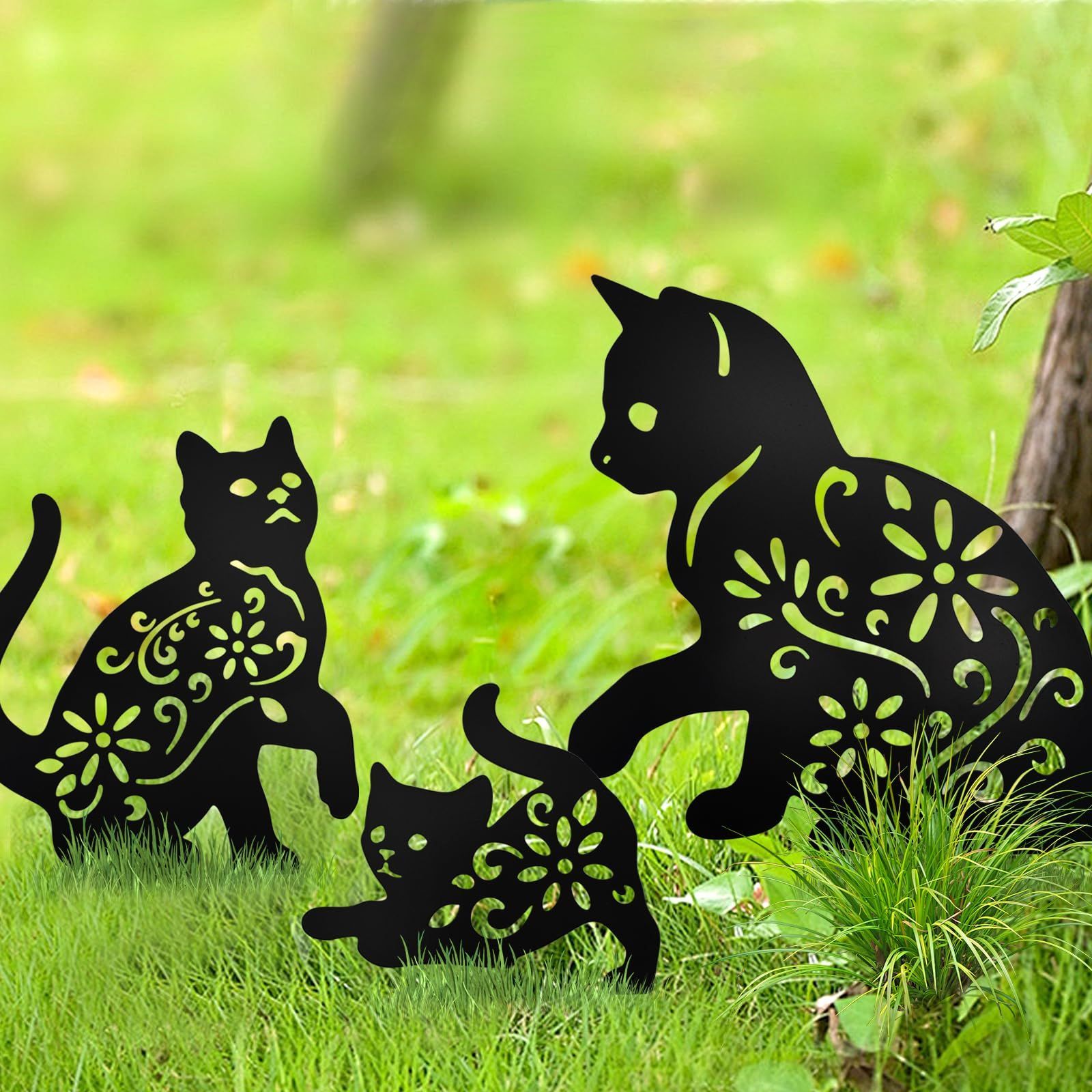 特価』 ガーデン置物 猫 ガーデンオーナメント 透かし彫り 猫 鉄製 