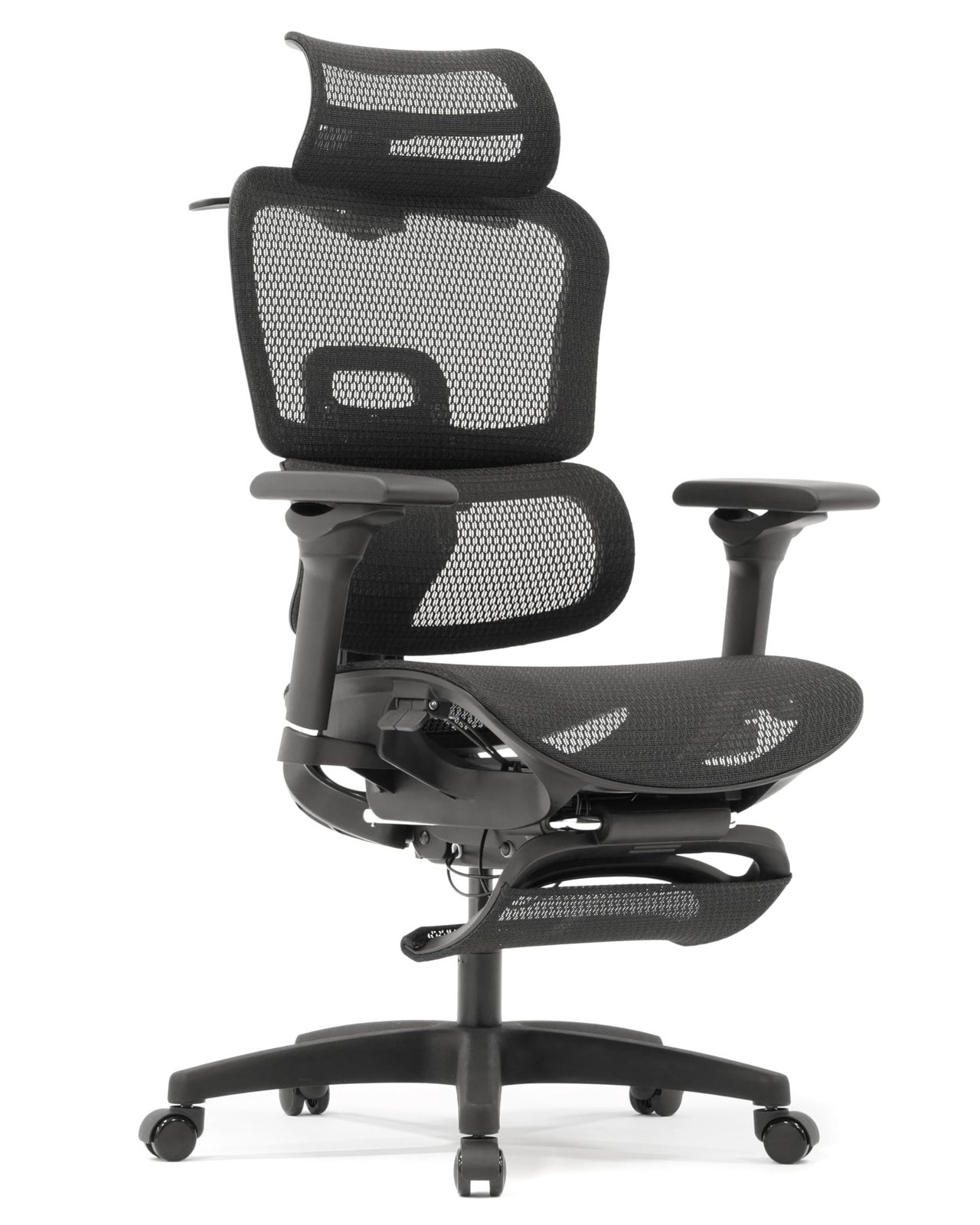 EastForce 寝れる多機能オフィスチェア ErgoSiesta エルゴシエスタ リクライニング145度 720度アームレスト 3Dヘッドレスト 背面高さ調節 座面スライド フットレスト デスクチェア ブラック