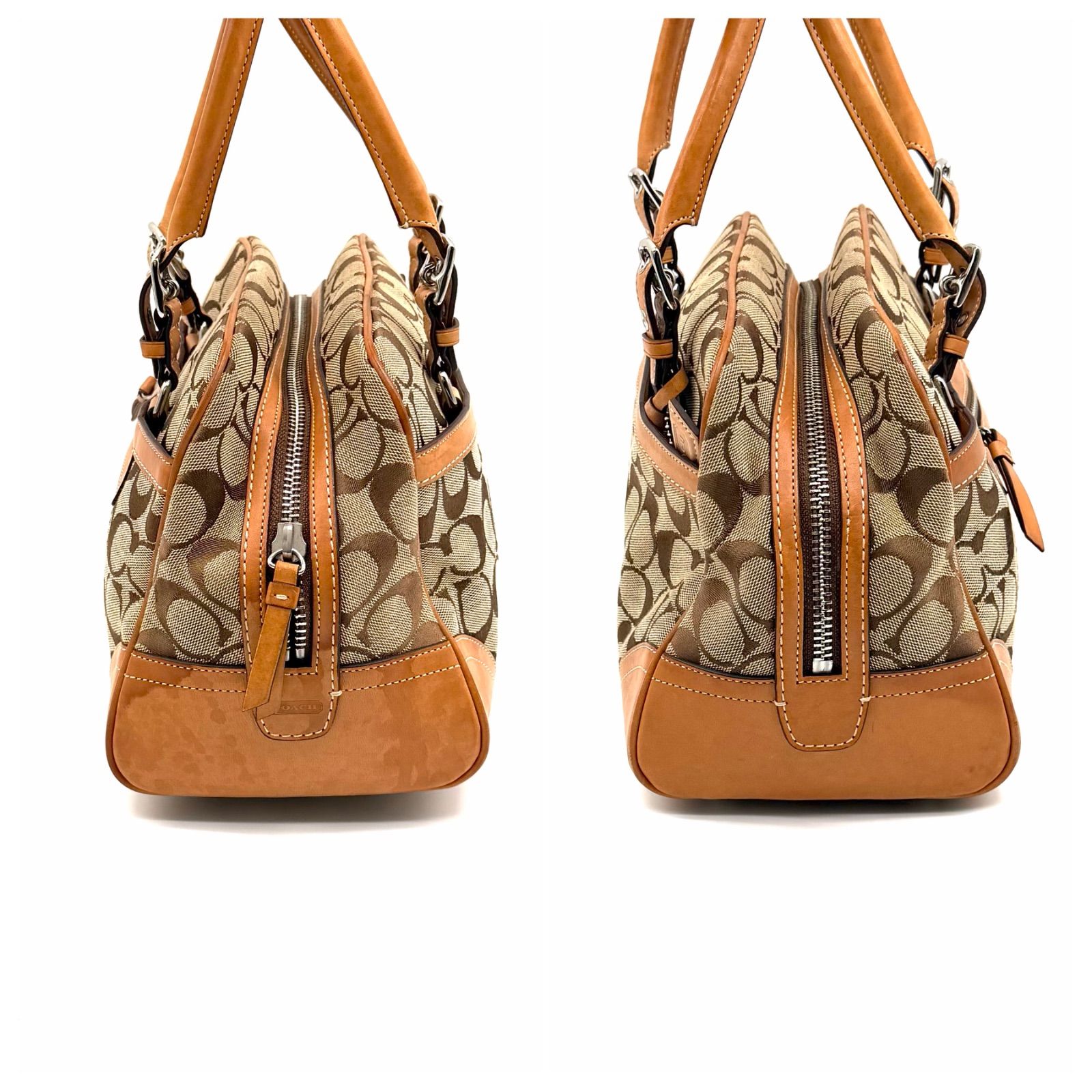 COACH y2k signature handbag leather mini Boston bag canvas コーチ