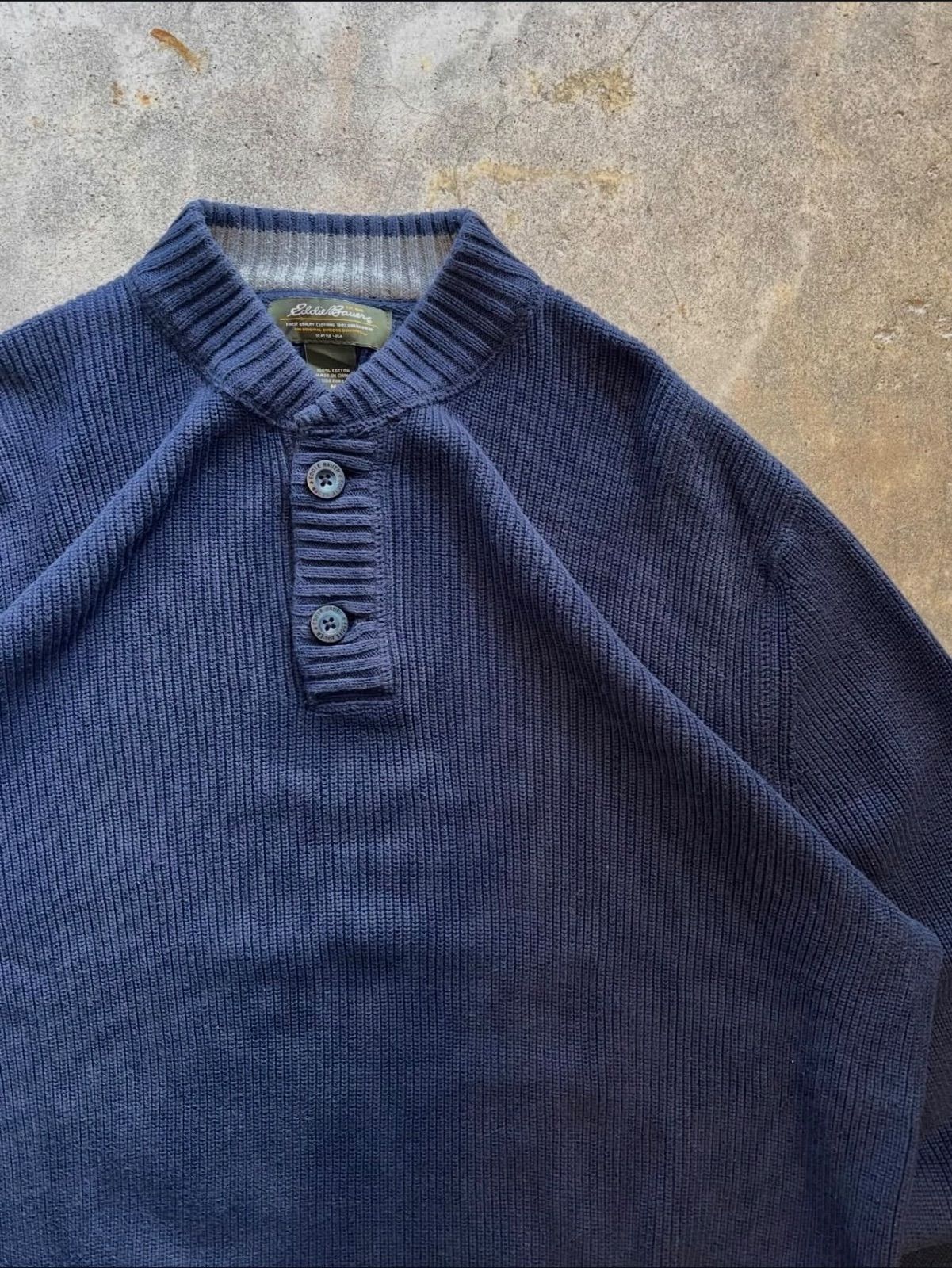 Eddie Bauer コットンニット ヘンリーネック ネイビー M - メルカリ