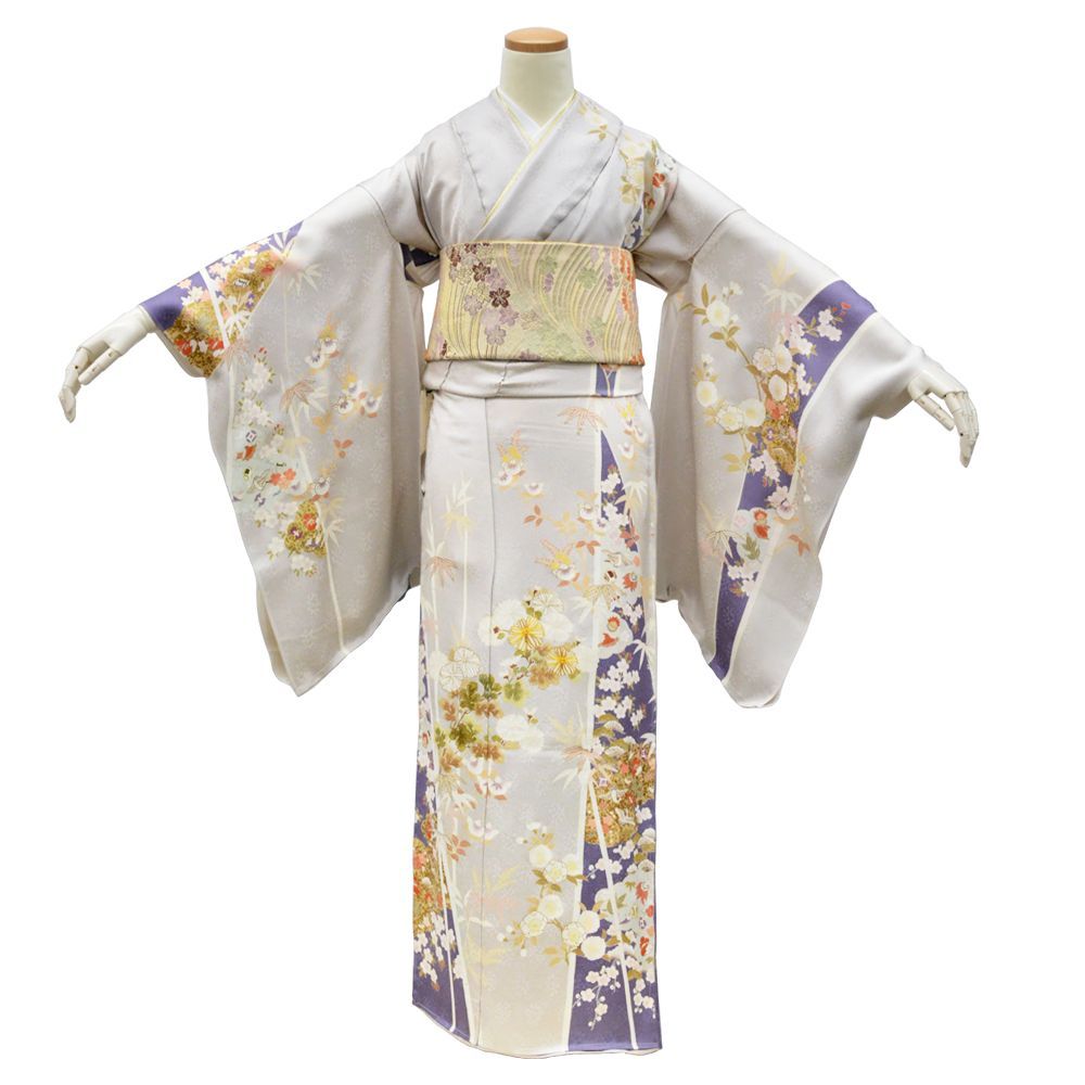 訪問着 正絹 新品 仮仕立て グレー 古典文様 仕立て一式付 ガード加工 