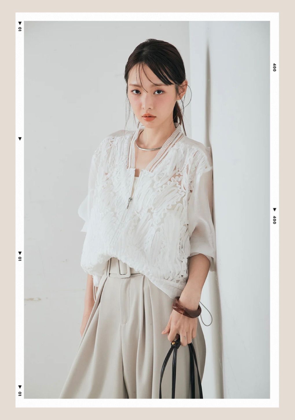 予約販売 モチーフ付きシアーブルゾン ホワイト esica エシカ lumier 