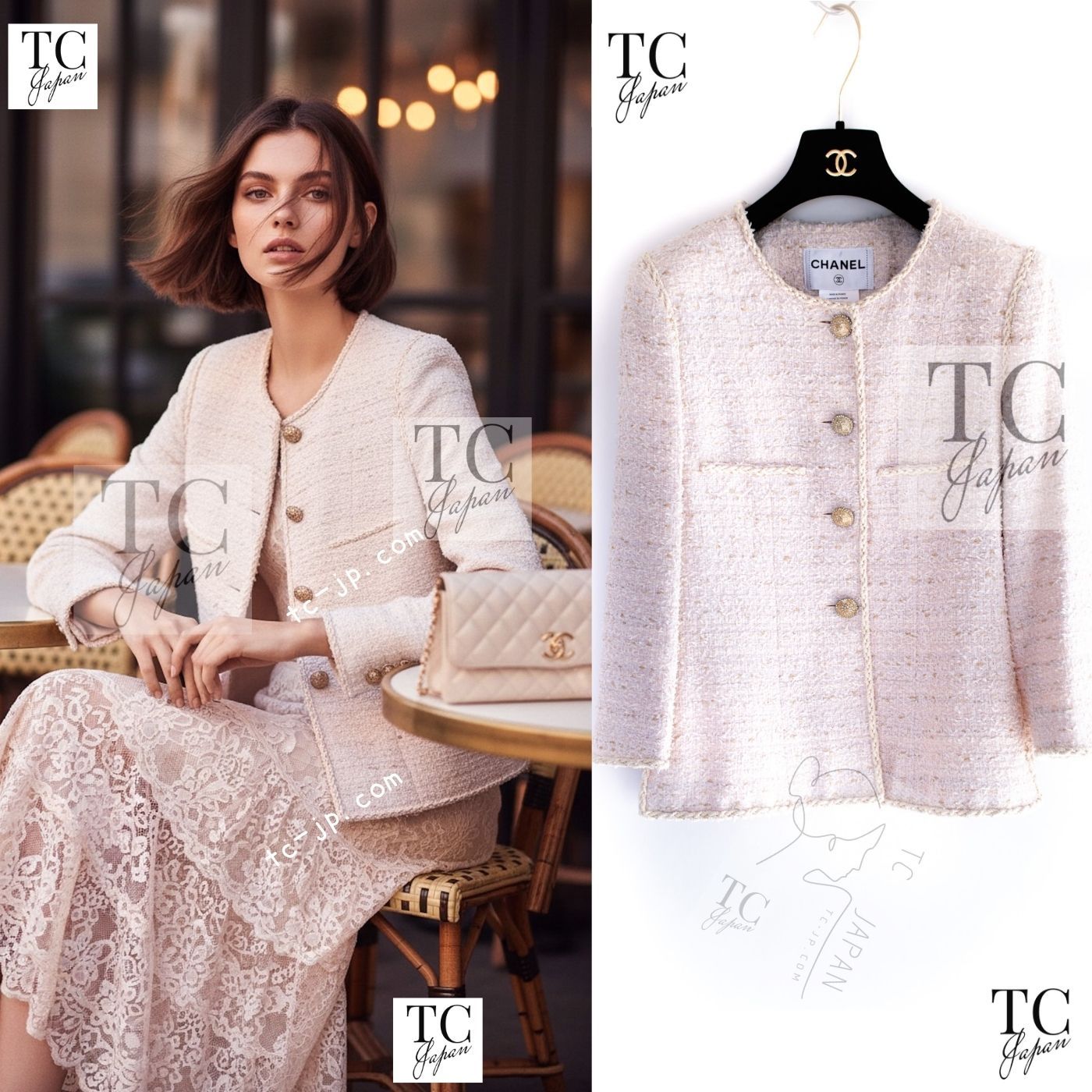 極美品CHANELシャネル カメリアレース ノーカラージャケット ホワイト