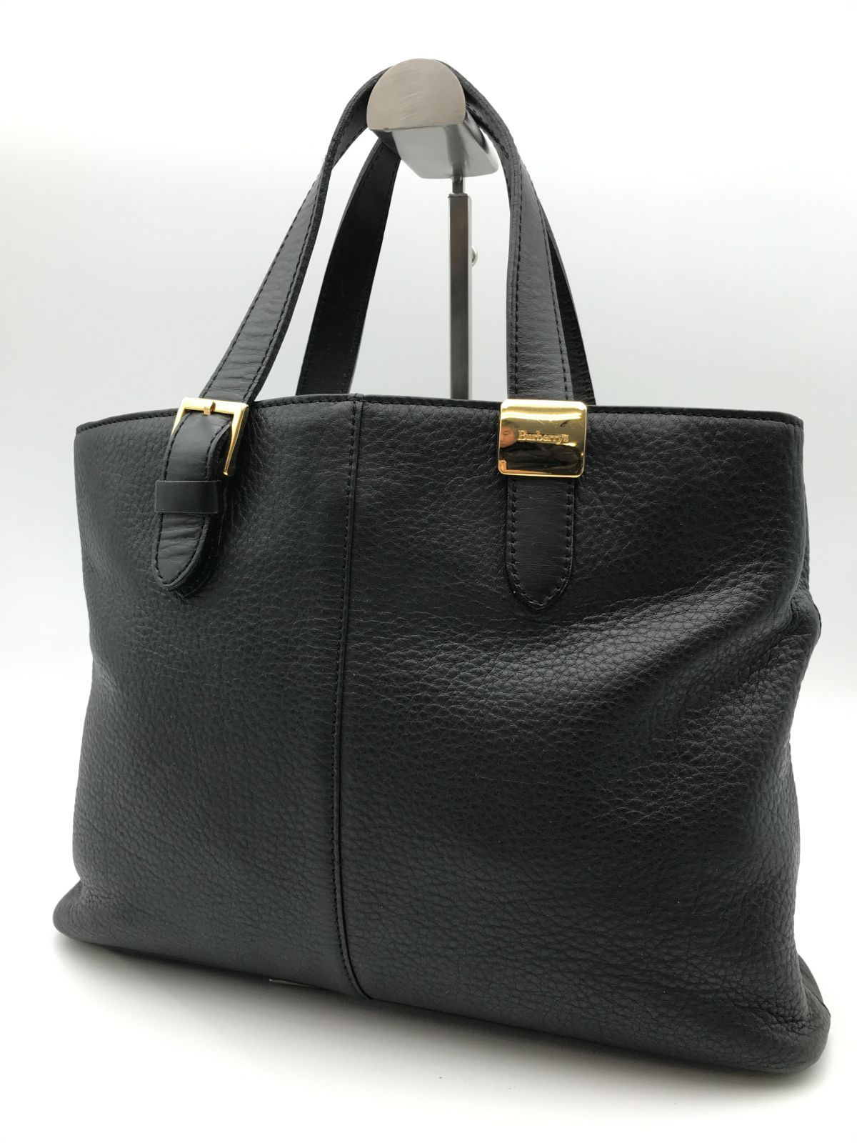 美品　BURBERRY　バーバリー　トートバッグ　内部ノバチェック　レザー　ブラック系　1037