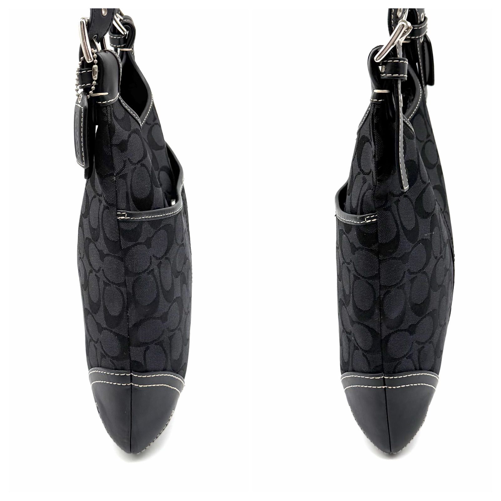 美品】COACH y2k signature shoulder bag black leather canvas unisex 