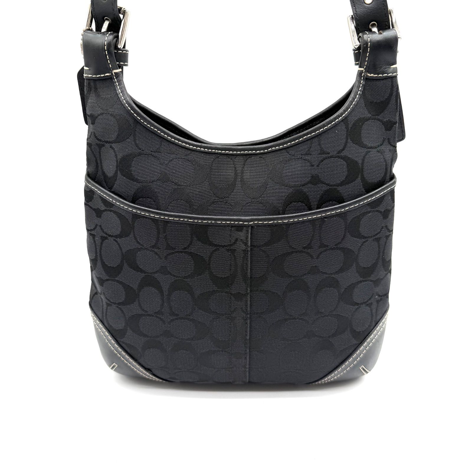 美品】COACH y2k signature shoulder bag black leather canvas unisex 