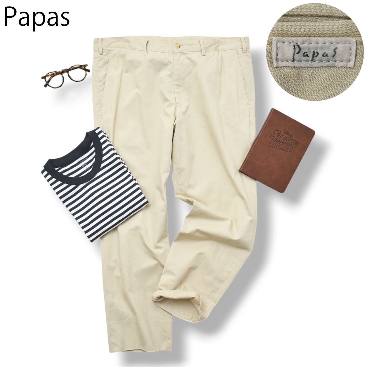 メンズ Papas チノパン ベージュ コットンリネン混 パパス メンズ LL