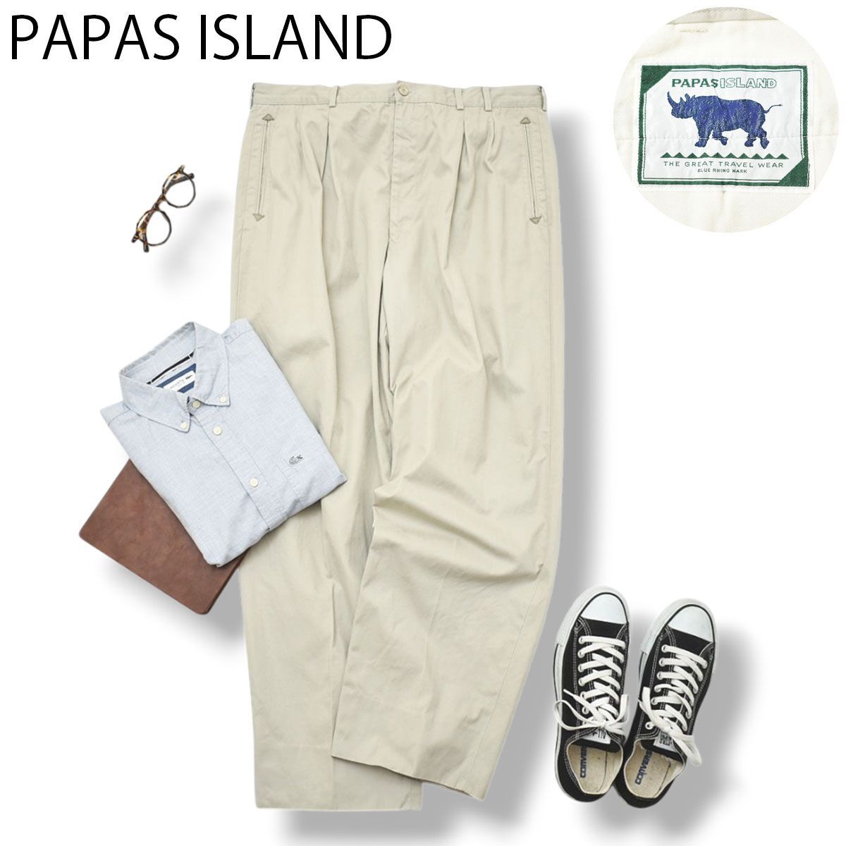 papas ツータック パンツ メンズ XL パパス 古着 スラックス ブラウン
