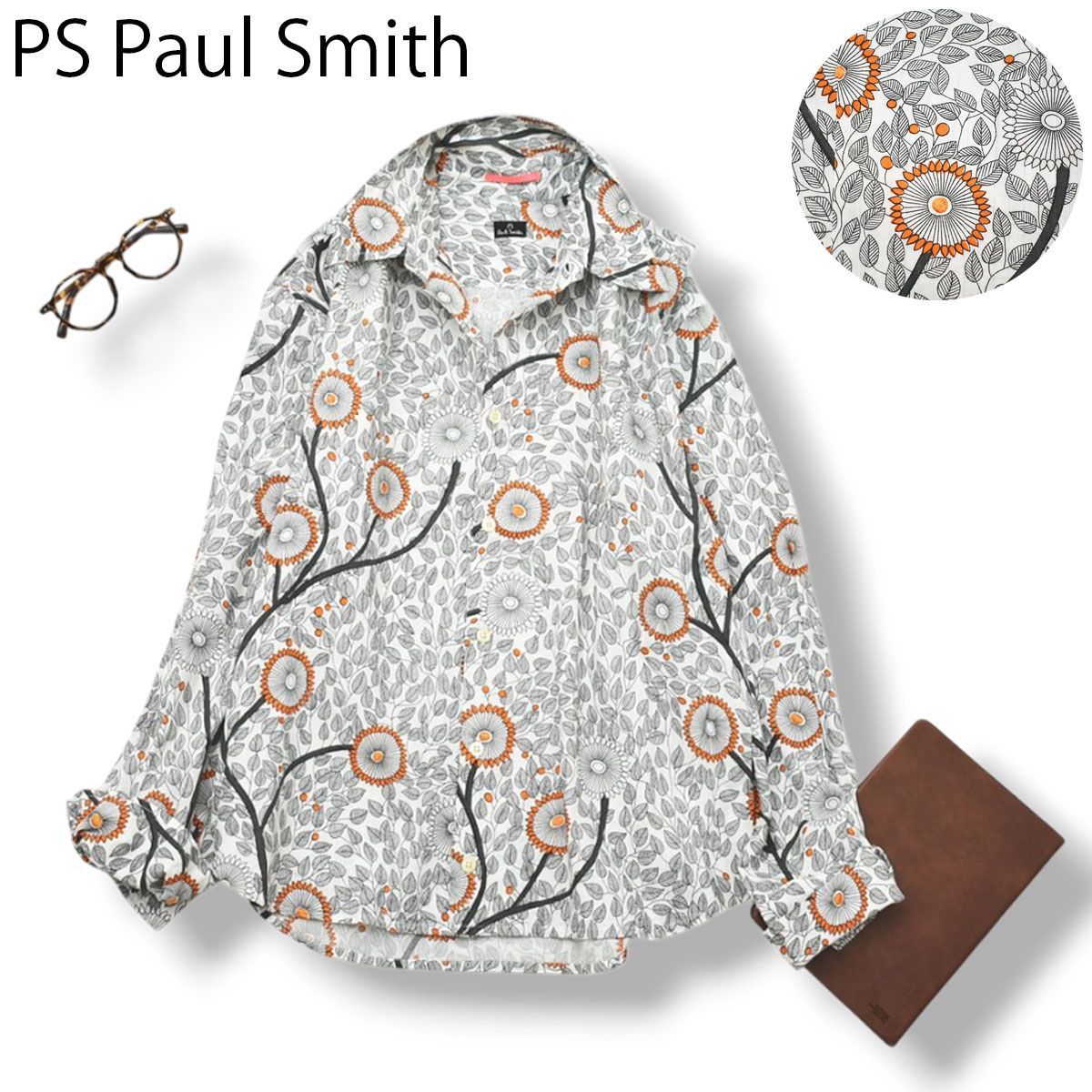 刺繍】ポールスミス PS Paul Smith 花柄 リーフプリント コットン 