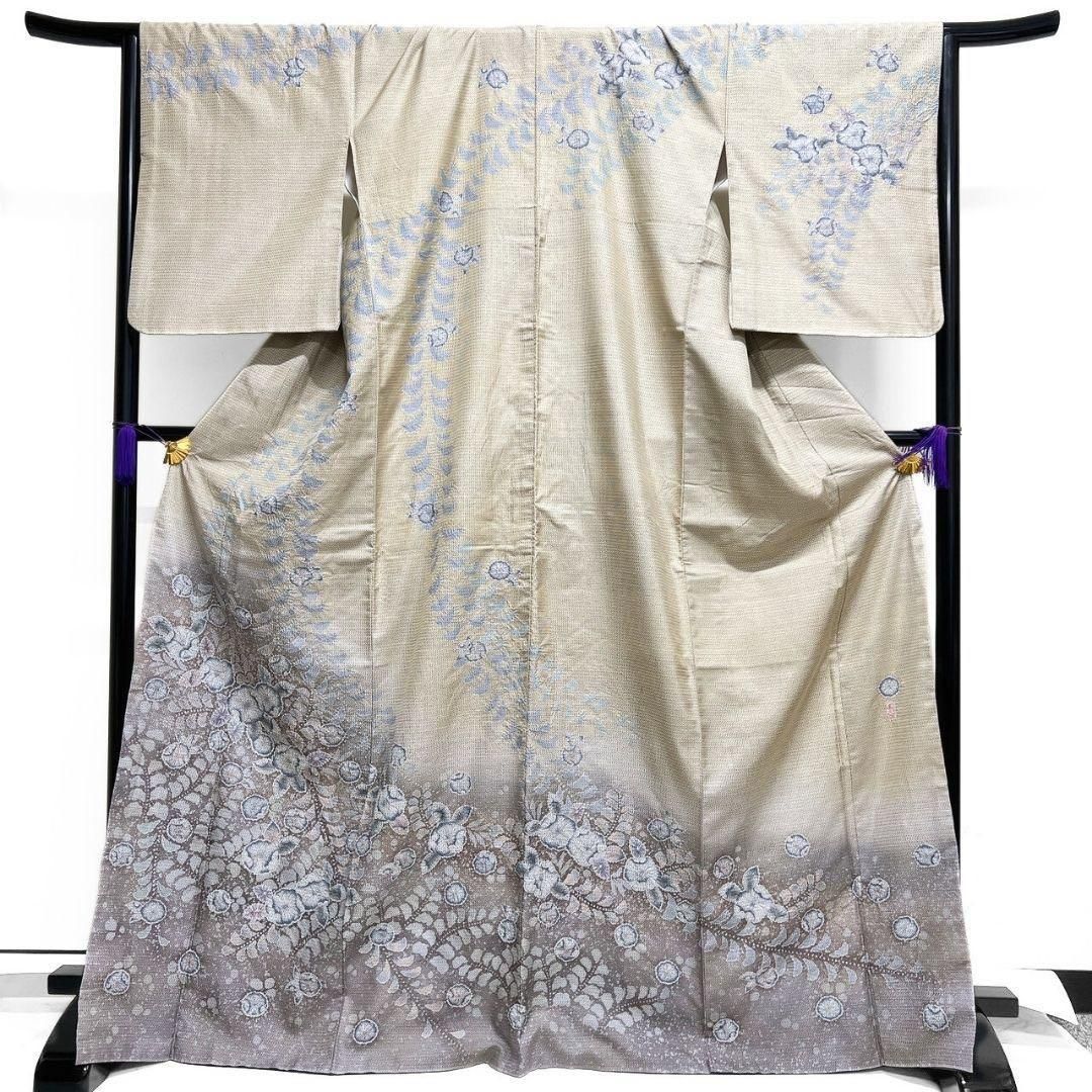 桐屋翠山工房 大島紬 作家もの 訪問着 絞り 辻ヶ花 藤の花 着物 016b p