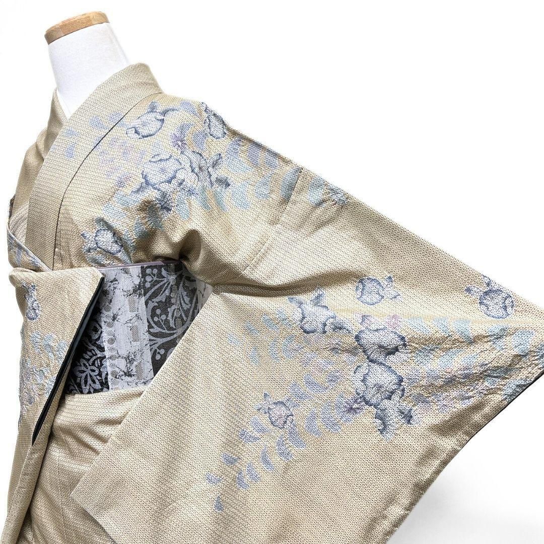 桐屋翠山工房 大島紬 作家もの 訪問着 絞り 辻ヶ花 藤の花 着物 016b p