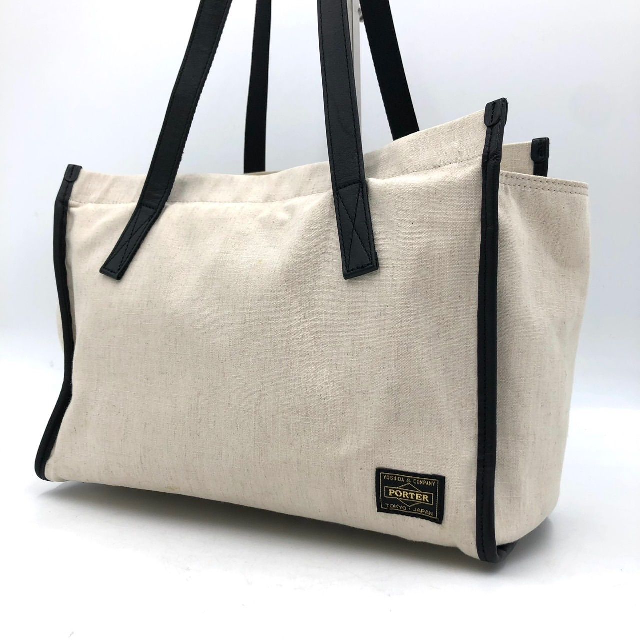 PORTER ポーター キャンバス レザー コンビ トートバッグ アイボリー 