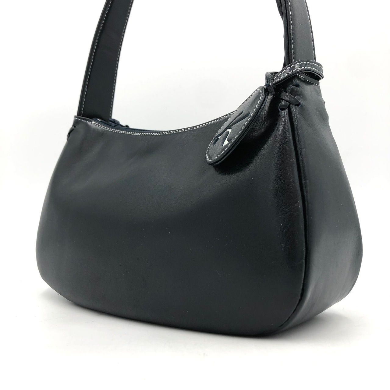 美品 キタムラ Kitamura ハンドバッグ レザー 黒 ネイビー Kロゴ