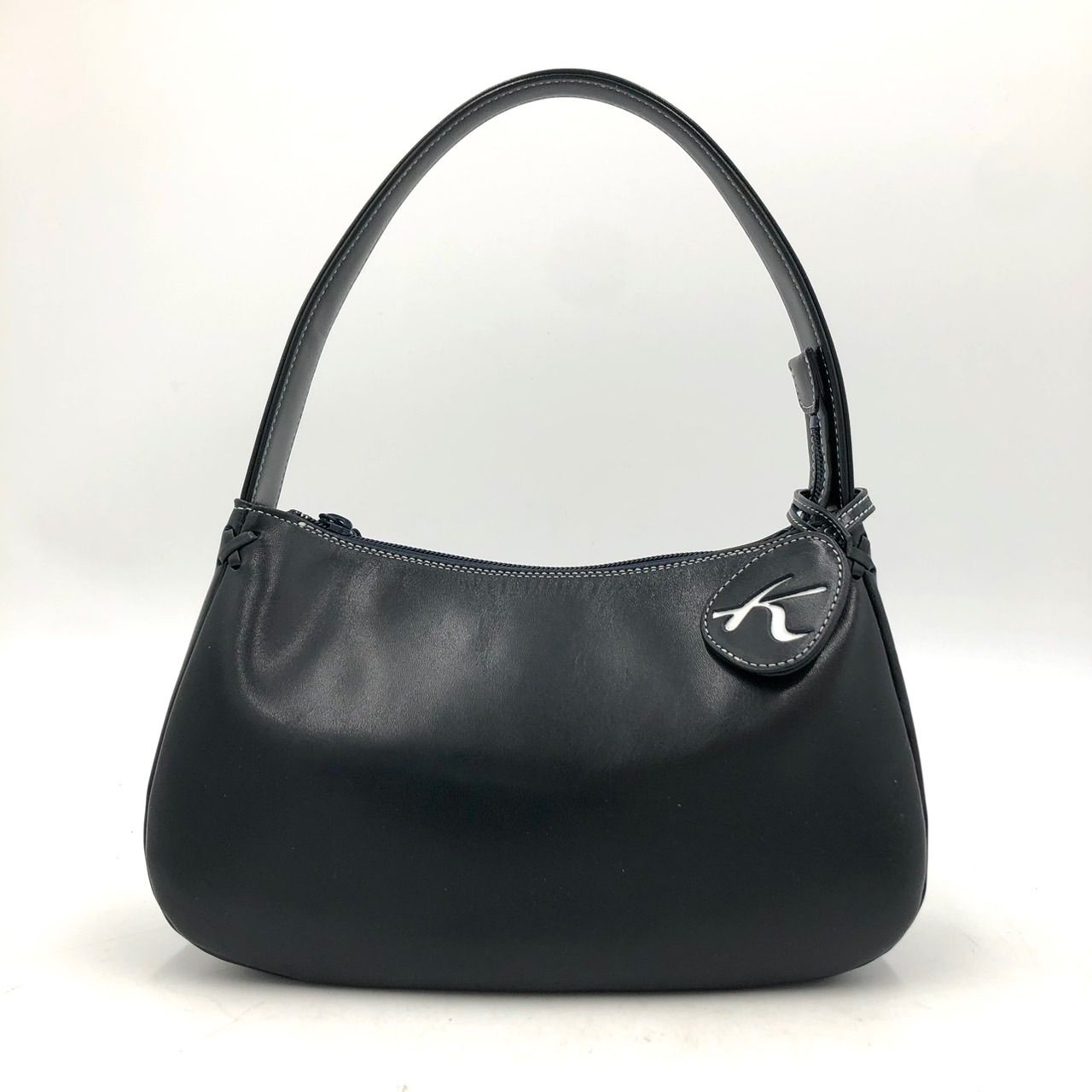 美品 キタムラ Kitamura ハンドバッグ レザー 黒 ネイビー Kロゴ