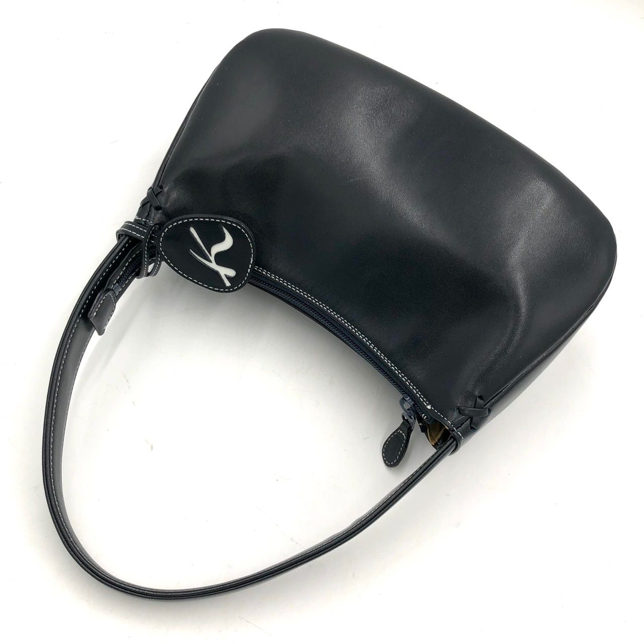 美品 キタムラ Kitamura ハンドバッグ レザー 黒 ネイビー Kロゴ