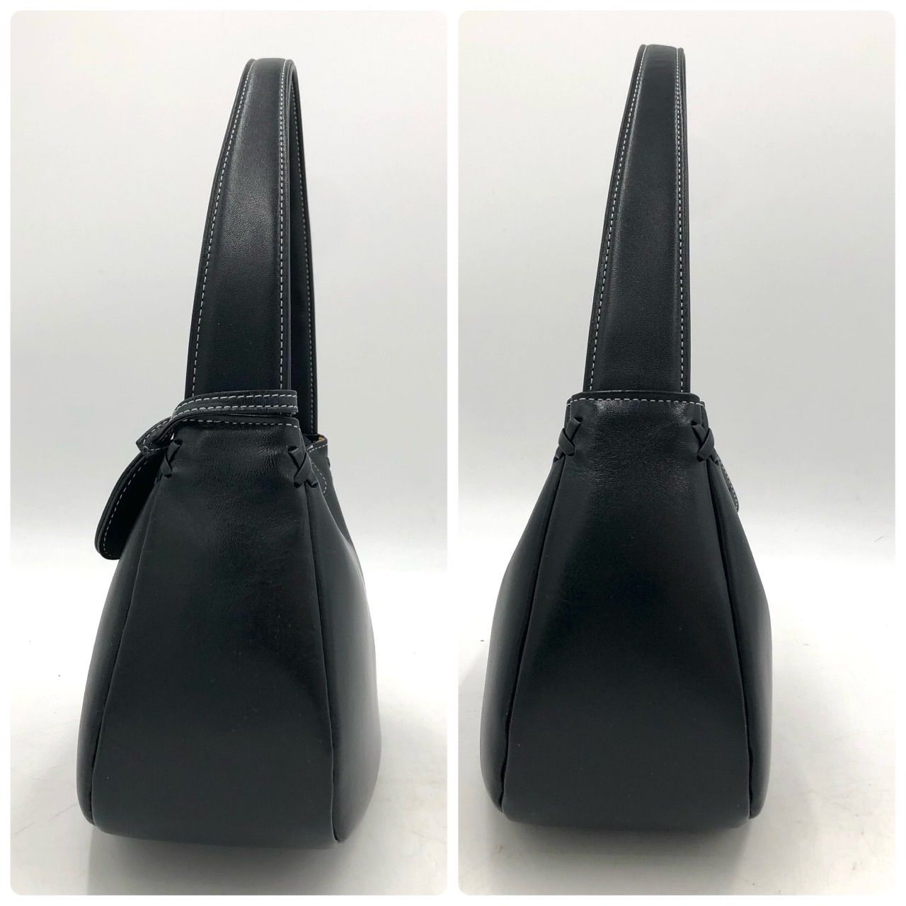 美品 キタムラ Kitamura ハンドバッグ レザー 黒 ネイビー Kロゴ