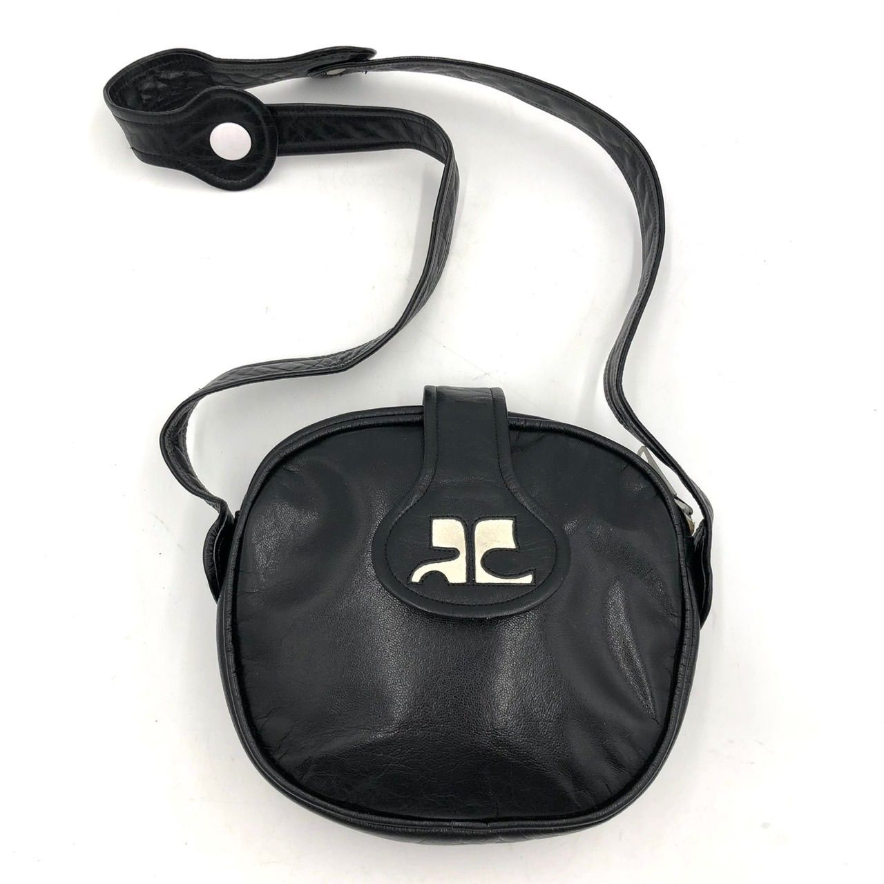 クレージュハンドバッグ ショルダーバッグ Courreges ロゴ 黒 レザー 