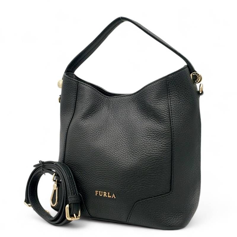 良品 フルラ ミシェル ショルダー ハンドバック 2way オールレザー 黒色 FURLA フルラ ミシェル ショルダーバッグ ハンドバッグ 2way レザー 本