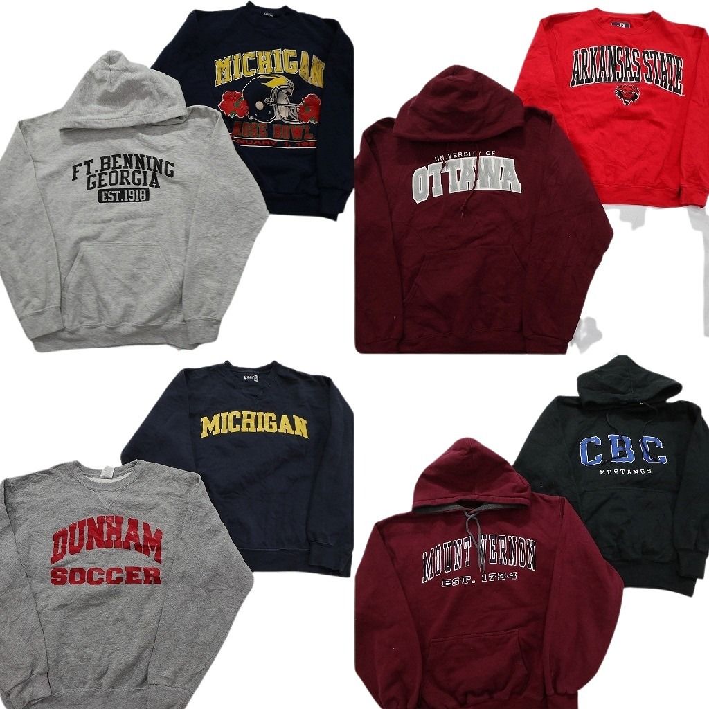 古着卸 まとめ売り カレッジ風 スウェット 8枚セット (メンズ L /XL ) デラウェア大学 ネブラスカ大学 チームロゴ 中古 古着 NB1047 古着卸 まとめ売り チャンピオン Champion スウェット 8枚セット