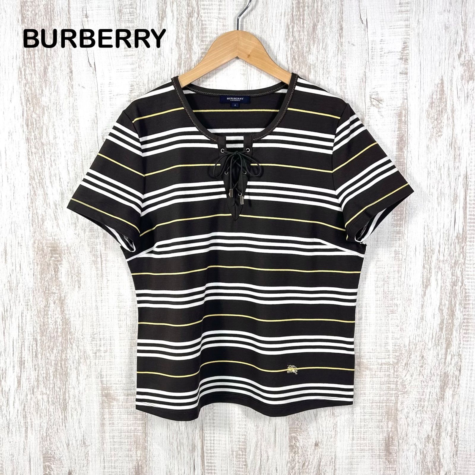 美品 BURBERRY LONDON バーバリーロンドン ホースロゴ刺繡 ボーダー 