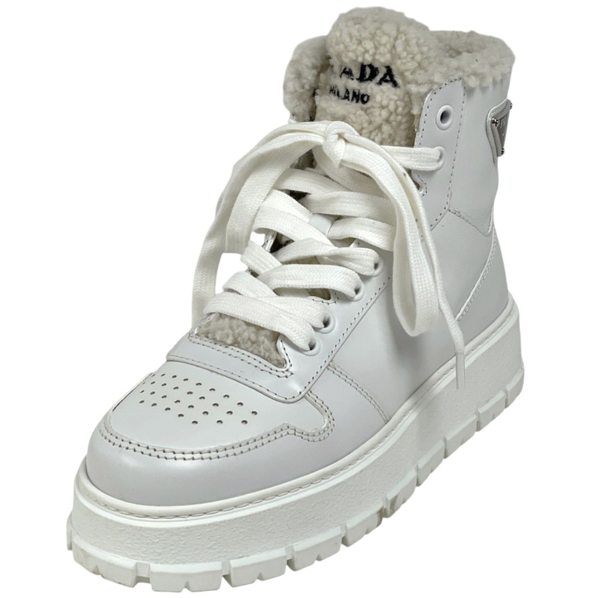 プラダ PRADA ロゴプレート ハイカット スニーカー ボア 靴 スニーカー 