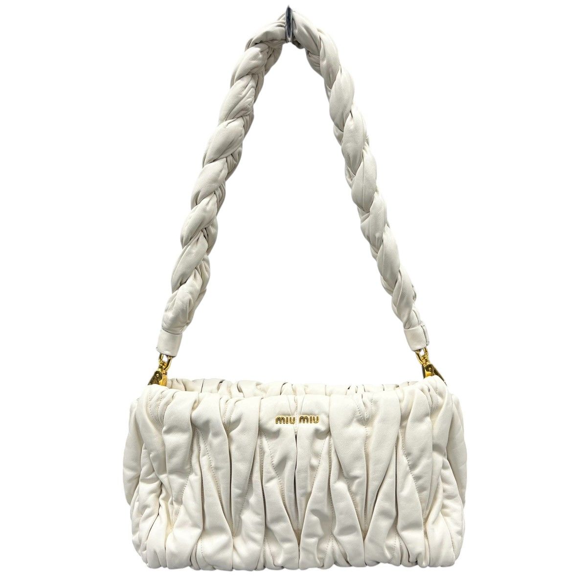 【最終価格】miumiu 希少 美品 ミュウミュウ マテラッセ ギャザー セミショルダーバッグ クラッチバッグ 5BC022 レザー ホワイト アイボリー ギャザー ワンショルダーバッグ Y2K ABランク 中古 鑑定済 ミュウミュウバッグ MIU MIU - 【最終価格】miumiu 希少 美品 ミュウミュウ マテラッセ