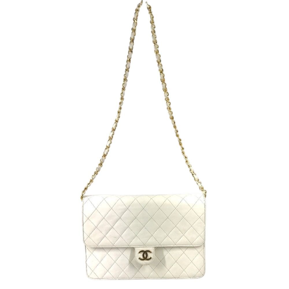 CHANEL ビッグロゴ チェーン ショルダー トートバッグ 白 ココマーク