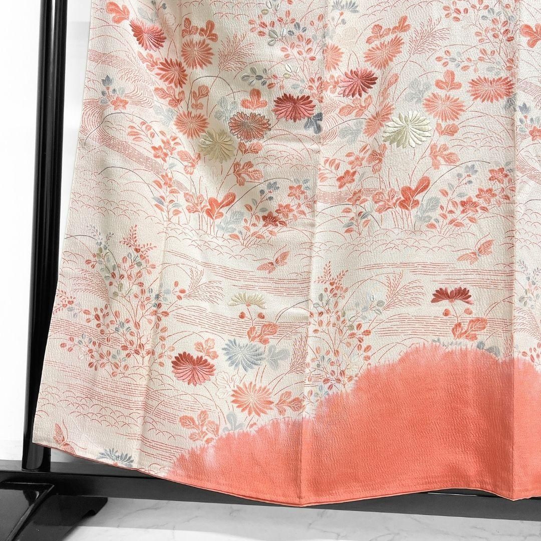 刺繍 身丈159 裄65 菊花 萩 桔梗 正絹 着物 023b p - メルカリ