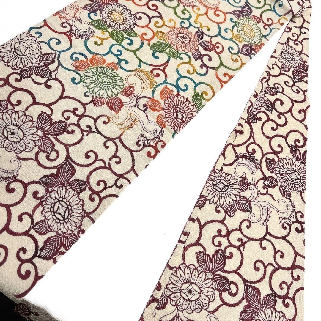 全通　開き名古屋帯　型染め　唐草　菊花　菱模様　着物　023b p レディース 全通 開き名古屋帯 型染め 唐草 菊花 菱模様 着物 023b p