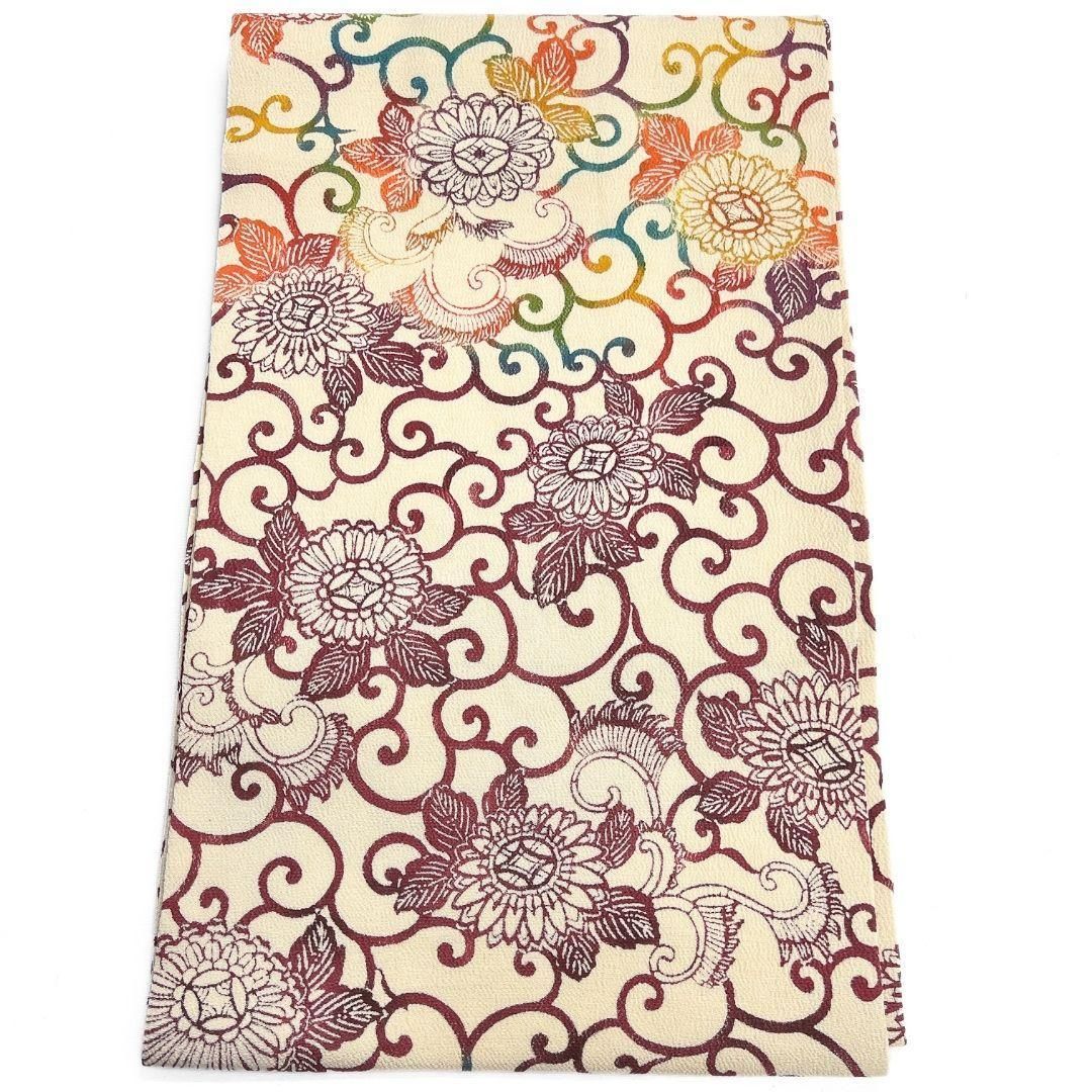 全通 開き名古屋帯 型染め 唐草 菊花 菱模様 着物 023b p - メルカリ