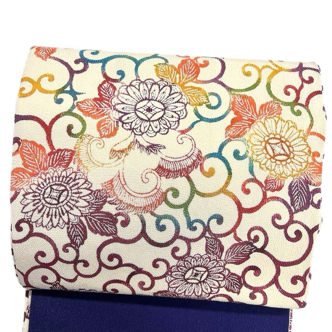 全通 開き名古屋帯 型染め 唐草 菊花 菱模様 着物 023b p - メルカリ