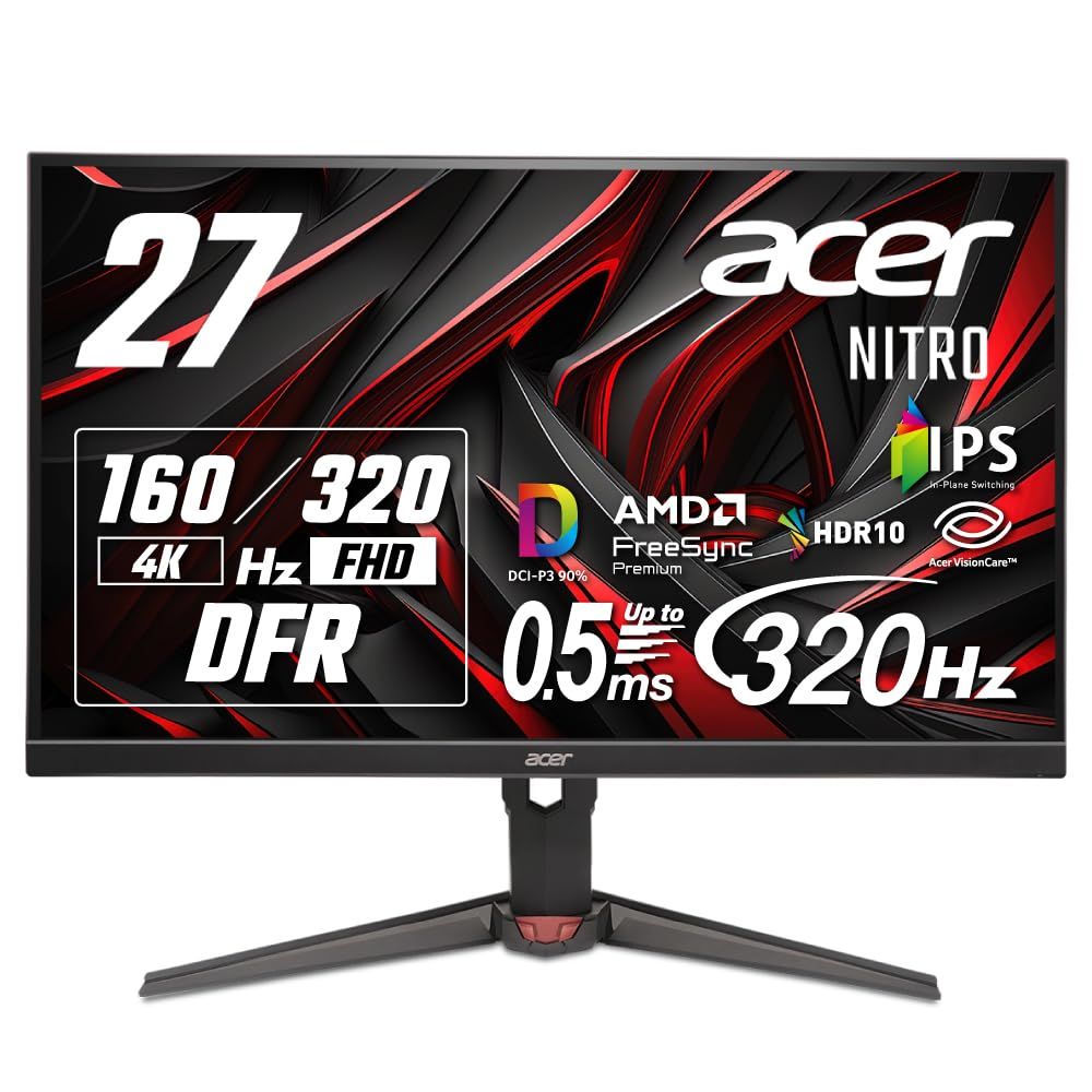 Acer 27インチ 可変リフレッシュレート 0.5ms 320Hz(FHD) 160Hz(4K) IPS 非光沢 DCI-P3 90% エルゴスタンド AMD FreeSync