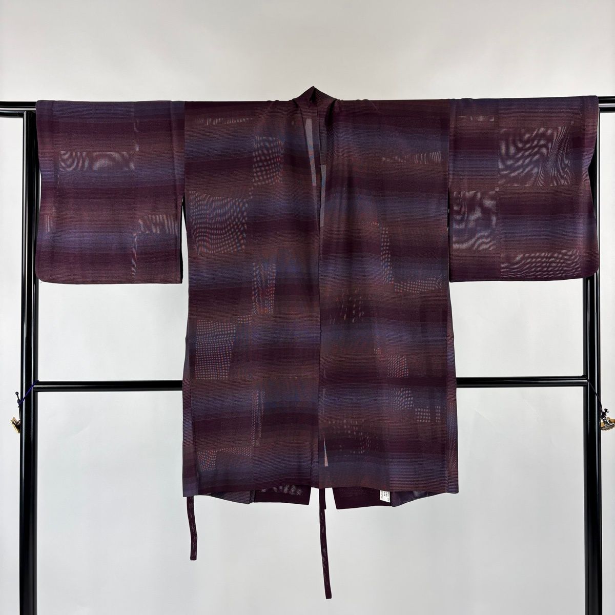 美品】 道中着 身丈90cm 裄丈68cm L 和装コート 市松 紫 化繊 秀品 