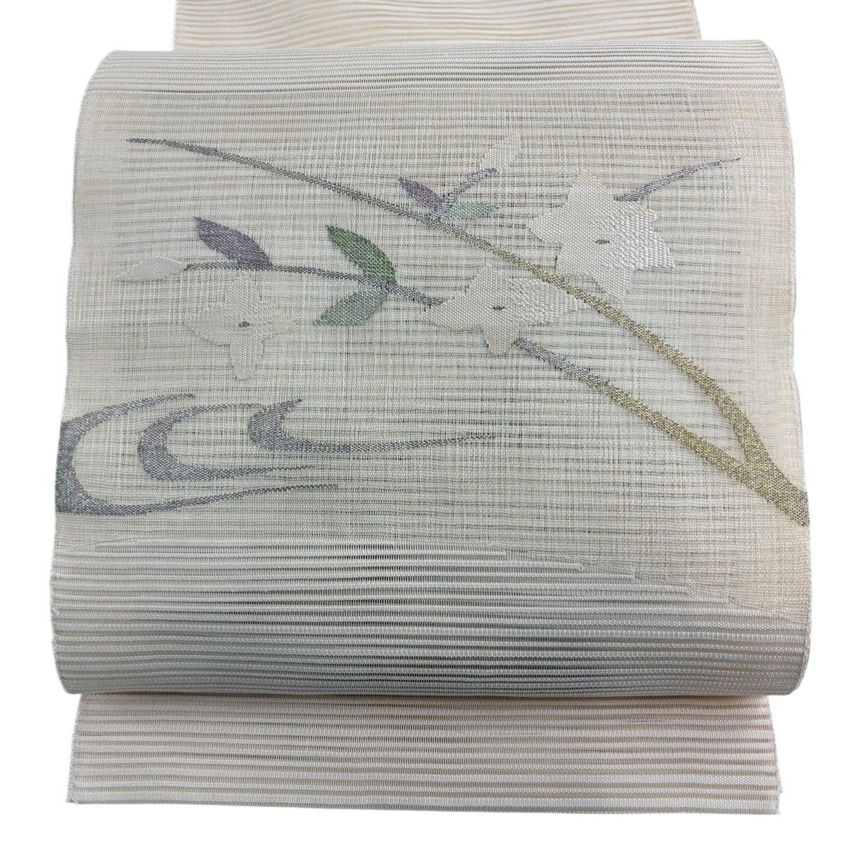 名古屋帯 美品 秀品 草花 金銀糸 灰色 正絹 【中古】 美品 名古屋帯 秀