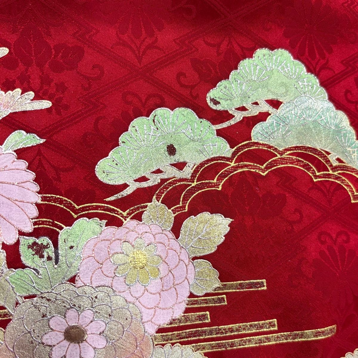 振袖 身丈167cm 裄丈67.5cm L 袷 草花 菱 金銀彩 絞り クリーム 正絹