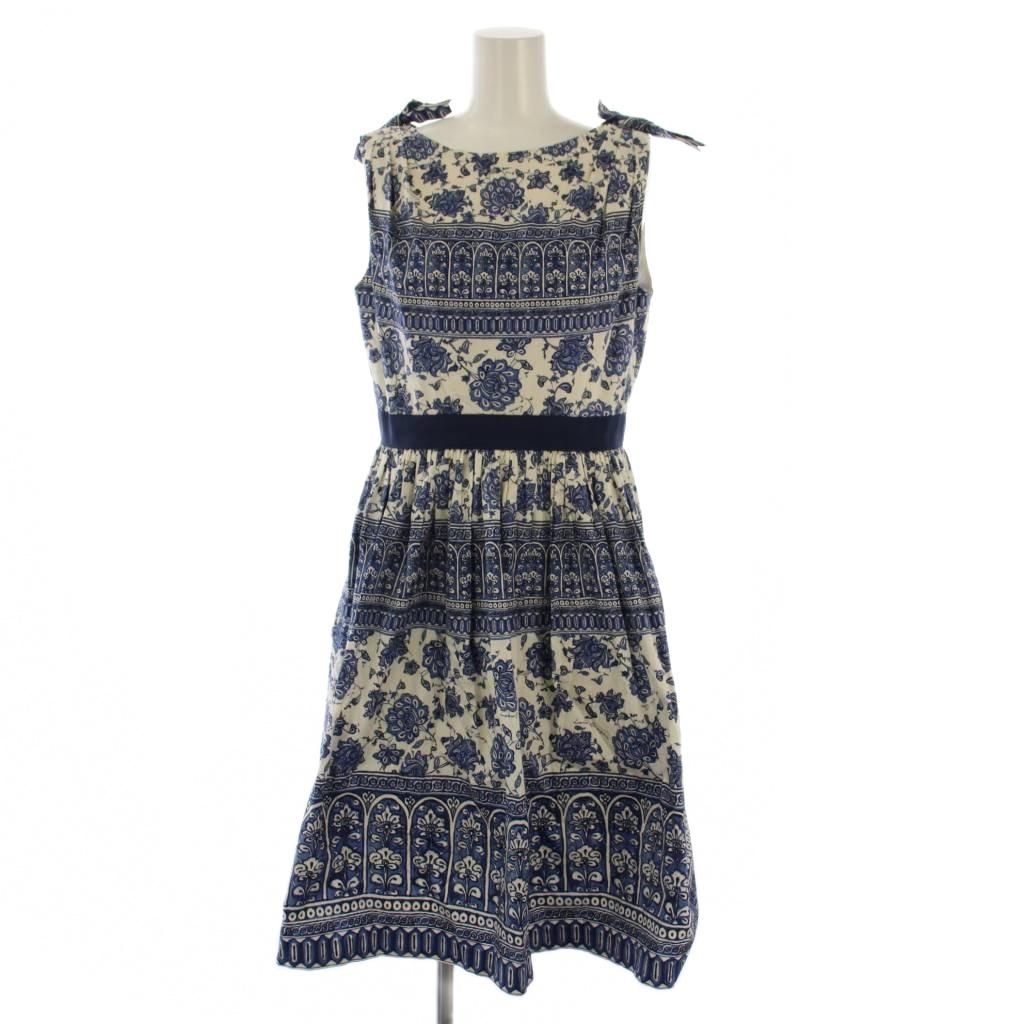 【送900円】　1709　Lois CRAYON　ロイスクレヨン　タックワンピース　プリーツ切替　ノースリーブ　ネイビー　M　背面ボタン