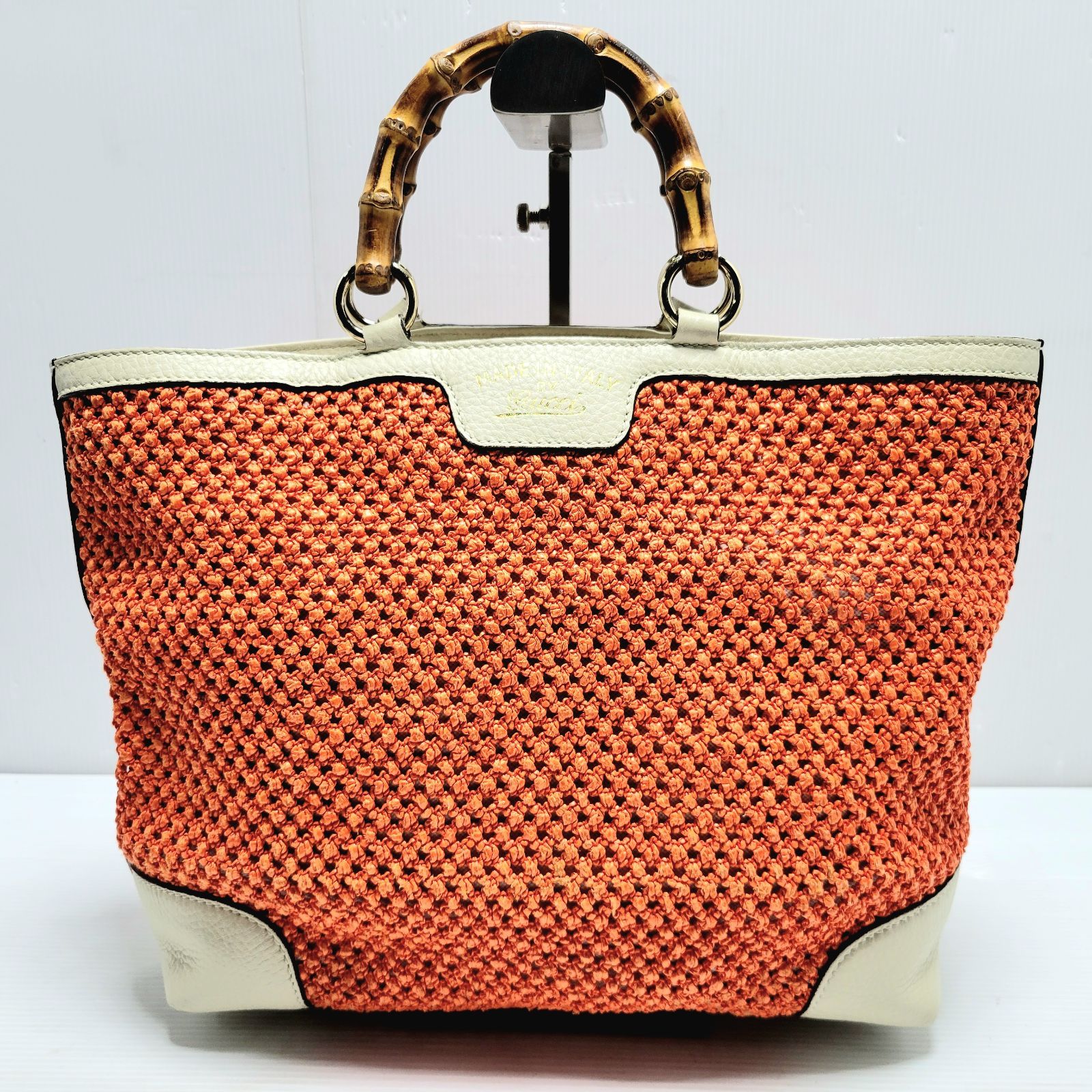 現状品】GUCCI グッチ バンブー ストローメッシュトートバッグ 338965 