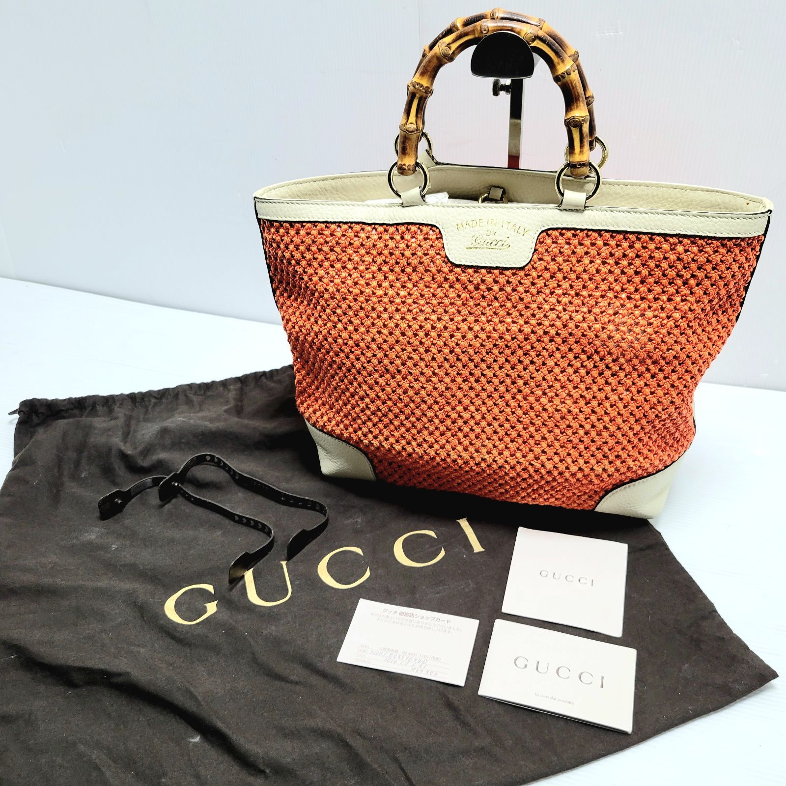 現状品】GUCCI グッチ バンブー ストローメッシュトートバッグ 338965 