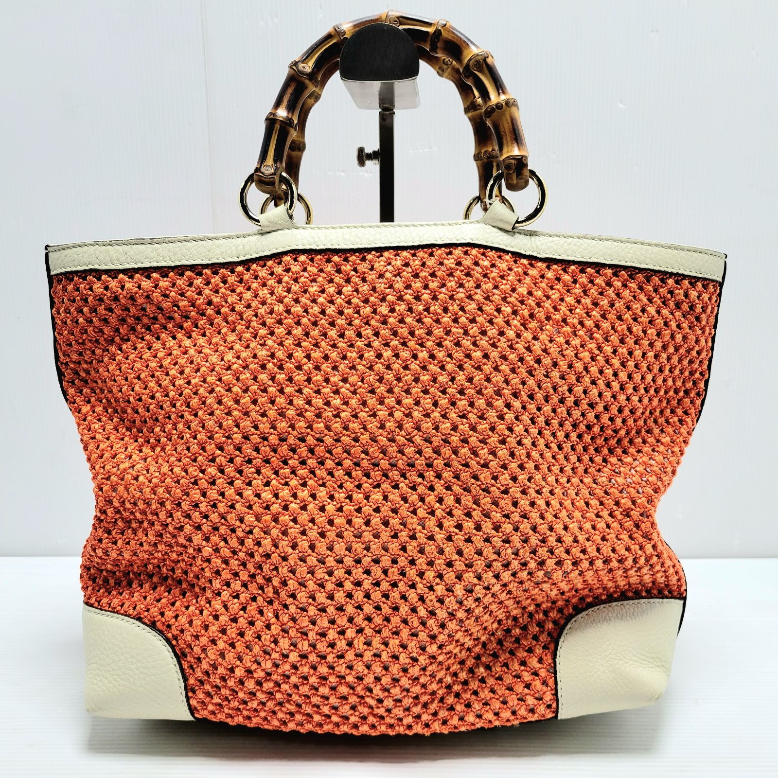 現状品】GUCCI グッチ バンブー ストローメッシュトートバッグ 338965 