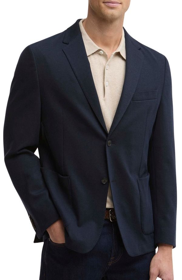 バブアー メンズ アウター ジャケット・ブルゾン コットン ブレザー ニット Barbour Harthorpe Navy Knit Cotton Blend Blazer Navy ネイビー