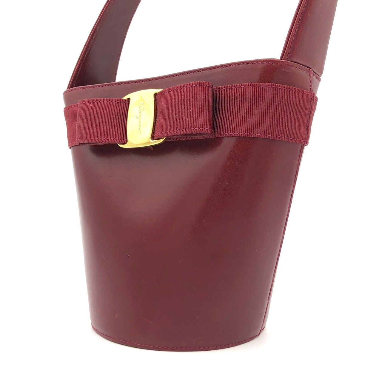 Ferragamo フェラガモ ヴァラリボン バケツ型 ハンドバッグ ボルドー 