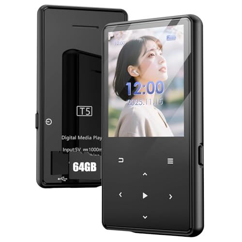 ◆ [2025 신제품 인기 64GB 내장] MP3 플레이어, 블루투스 5.2, MP3 뮤직 플레이어, 128GB 확장 가능한 디지털 오디오 플레이어, 하이파이 무손실 음질, 녹음 호환, 내장 스피커, 56g, 초경량, SD 카드 대비 최대 128GB까지 확장 가능