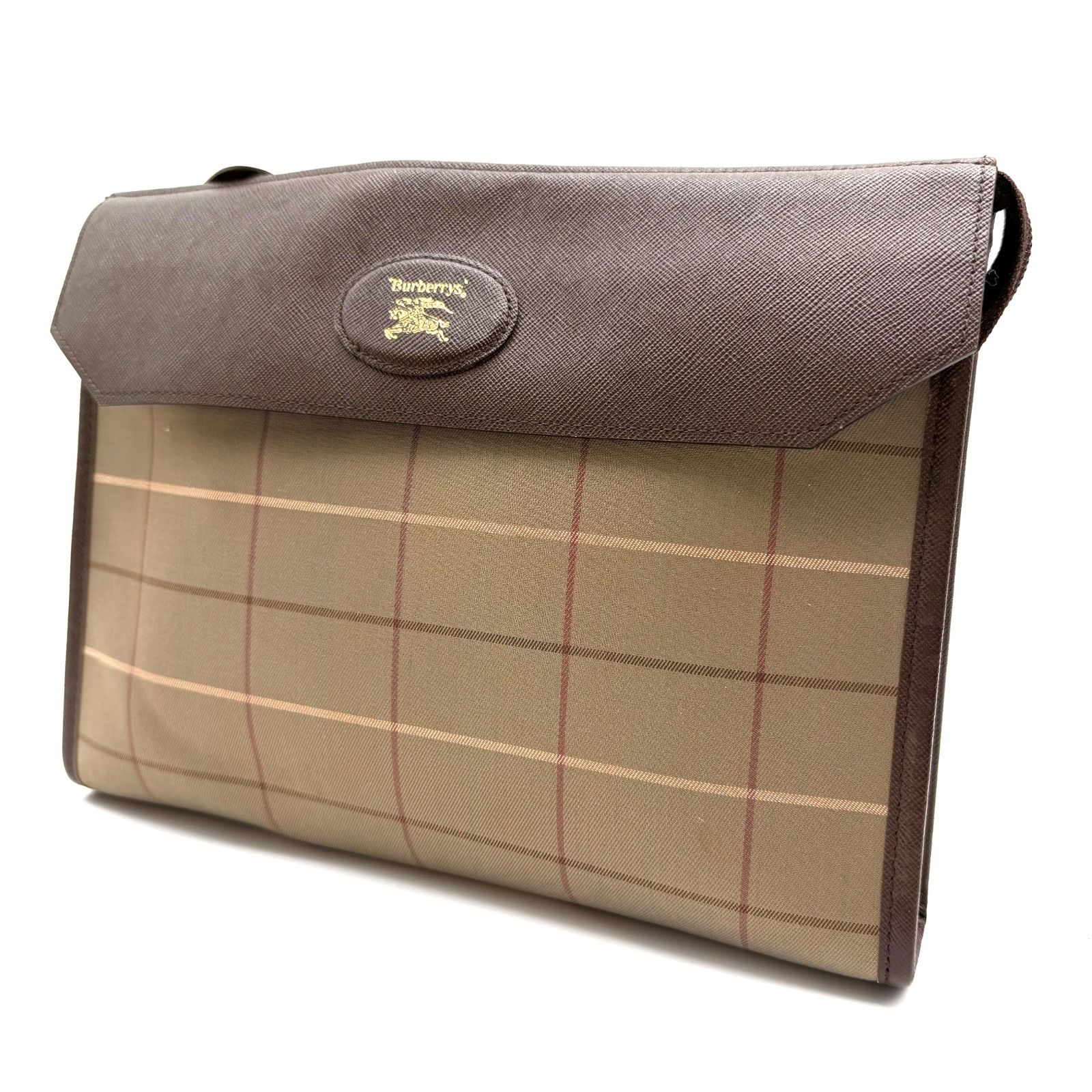 BURBERRY バーバリー クラッチバッグ ノバチェック レザー ブラウン系