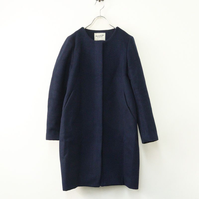 Deuxieme Classe Beaverノーカラーオーバーコート ネイビー 【公式通販】