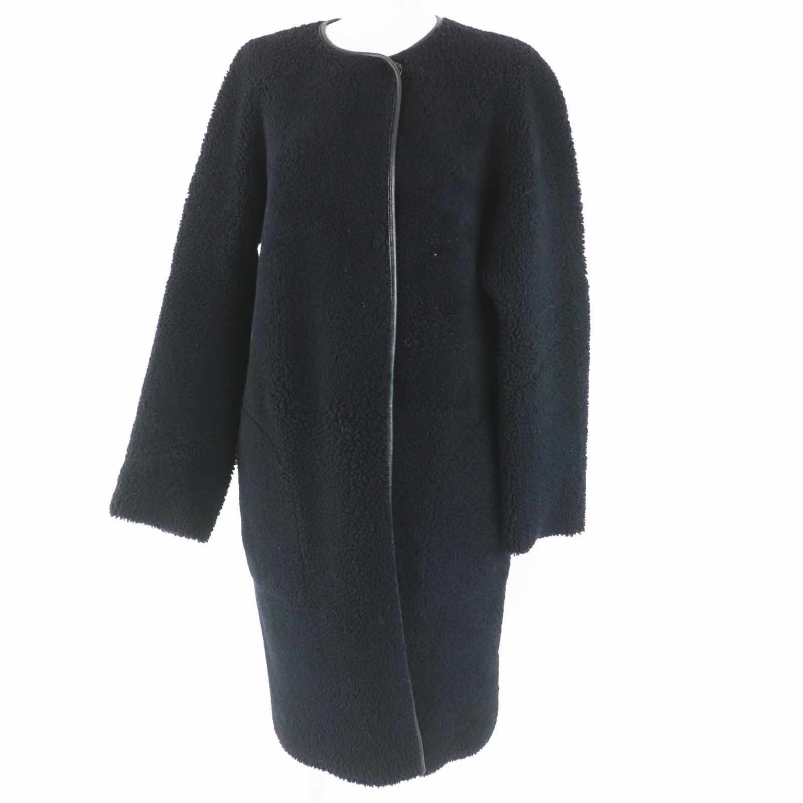 良品◎INES＆MARECHAL イネス＆マーシャル リバーシブル 比翼 ノーカラー ロング丈 ムートンコート ブラック 34 フランス製 正規品 レディース 良品◎INES＆MARECHAL イネス＆マーシャル リバーシブル 比翼 ノー